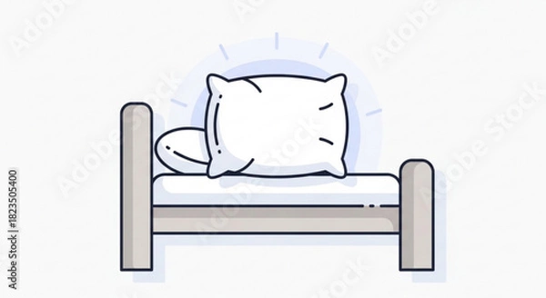 Obraz Simple line art icon of a comfortable bed with a fluffy white pillow, symbolizing sleep, rest, and bedroom furniture