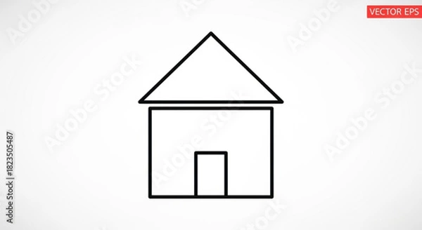 Obraz Simple black outline icon of a house with a triangular roof and a small rectangular door, for easy use in web or print design