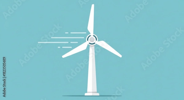 Obraz Minimalist illustration of a white wind turbine generating clean energy against a solid light blue background, symbolizing renewable power