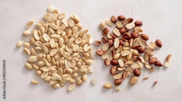 Obraz Raw and Roasted Peanuts Split on White Background Isolated. Generative AI