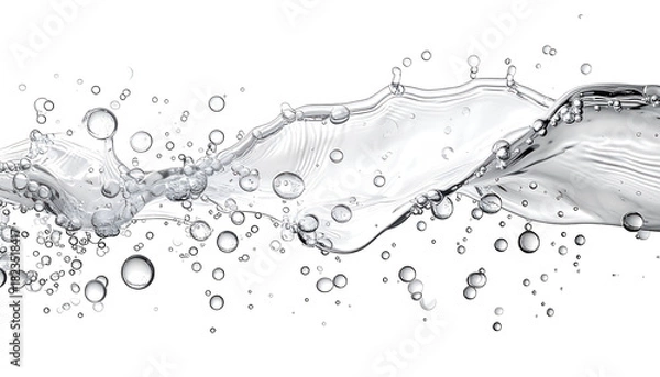 Fototapeta Dynamic illustration of water; fluid motion, ripples, bubbles, and splash