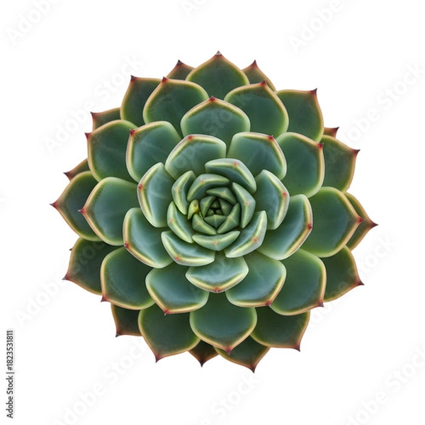 Fototapeta Echeveria Succulent Rosette Top View with Red-Tipped Leaves Isolated on White