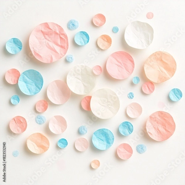 Fototapeta tiny pastel circles ornament, korean tidy layout, white background