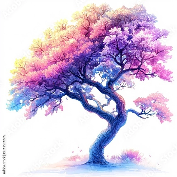 Fototapeta pastel tree with gradient edges korean look, white background