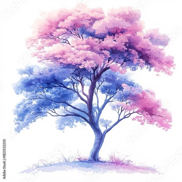 Obraz pastel tree with gradient edges korean look, white background