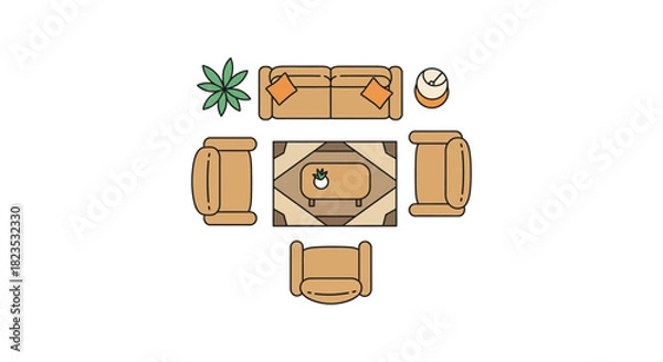 Fototapeta living room layout plan sofa chairs and rug create a cozy conversation area ideal for interior design concepts home improvement and space planning