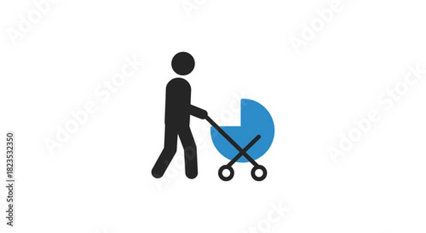 Fototapeta parent with stroller an icon of family a black figure strolling with a blue stroller representing modern parenthood and family values
