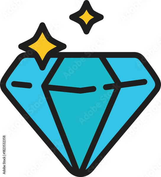 Fototapeta Blue diamond gem icon with sparkles, representing a premium reward, high value, or elite esports achievement