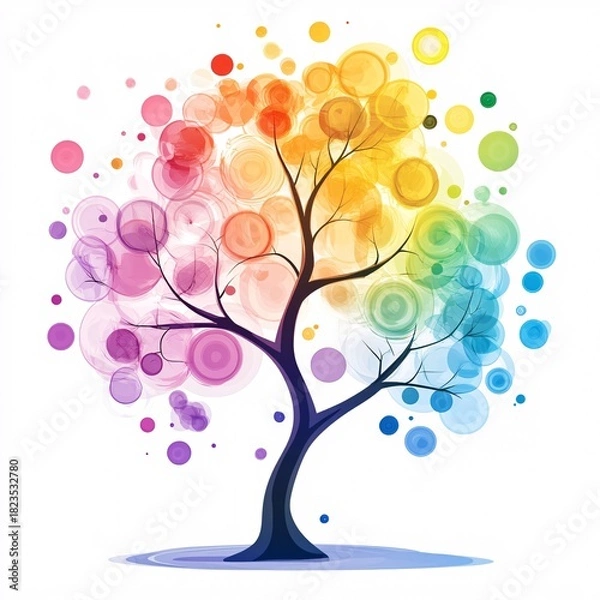 Fototapeta pastel tree icon in bubble-like shapes, white background