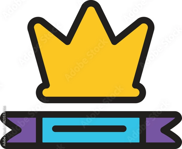 Obraz Vibrant flat design icon featuring a golden crown and a sleek ribbon, symbolizing top-tier achievement, premium quality, and distinguished success in competitive arenas or award recognitions