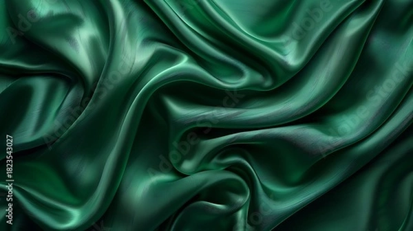 Obraz Emerald Green Silk Fabric Draped Waves Texture Background.