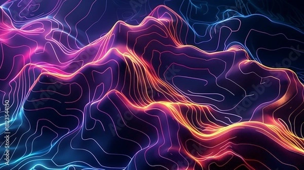 Obraz Abstract digital landscape with vibrant neon color gradients and flowing lines.