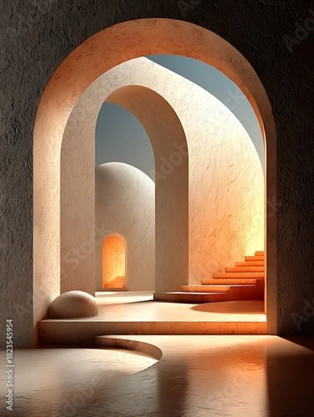 Obraz Architectural Arches with Warm Light and Minimalist Design.