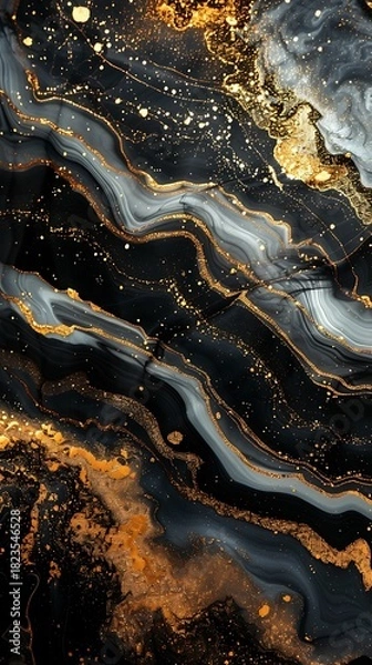 Obraz Elegant dark abstract background with golden glitter veins.