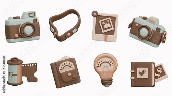 Obraz Collection of vintage photography items isolated on white background