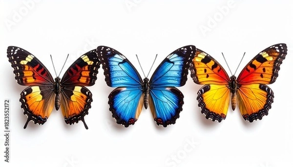 Obraz Three colorful butterflies on white background