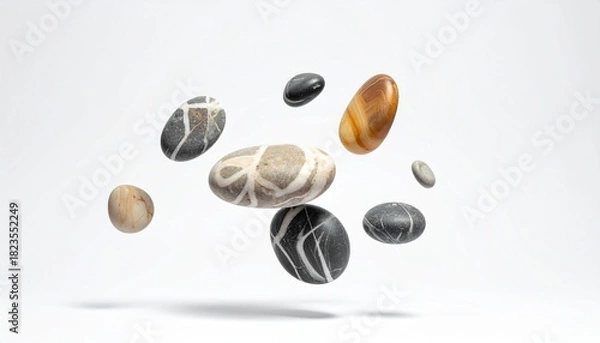 Fototapeta Assorted pebbles on white background