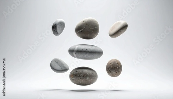 Fototapeta Assorted pebbles on white background