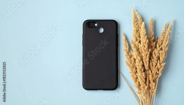 Obraz Black phone case with dried wheat