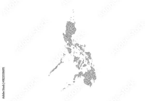Fototapeta Philliphines map hand drawn sketch on white background vector, freehand hatch style map, vintage map.