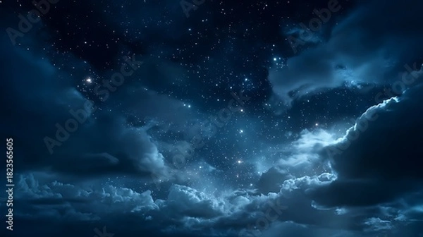 Fototapeta Mystical Night Sky with Glowing Clouds and Scattered Stars Capturing Celestial Beauty and Cosmic Serenity in Dreamlike Atmosphere