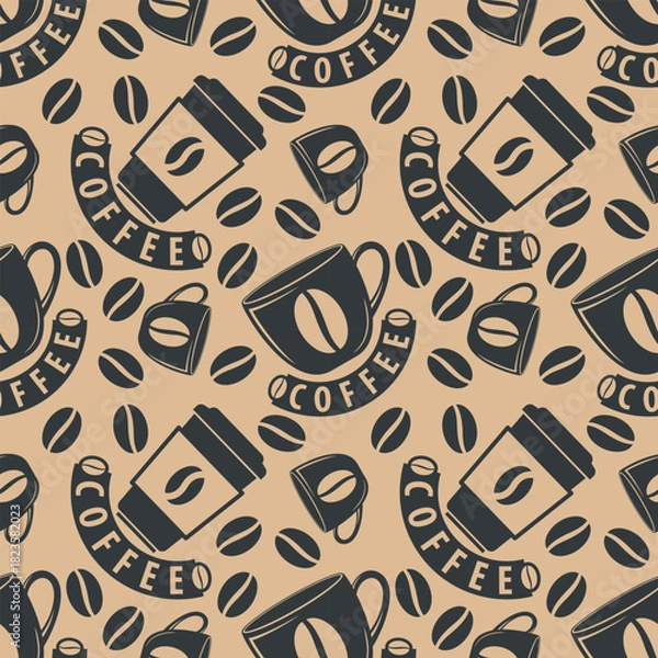 Fototapeta Coffee cup with coffee bean seamless pattern. Vector illustration