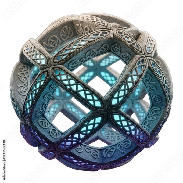 Obraz Ornate spherical object with intricate celtic knot patterns and a mystical bluepurple glow, 3d render, isolated on transparent background