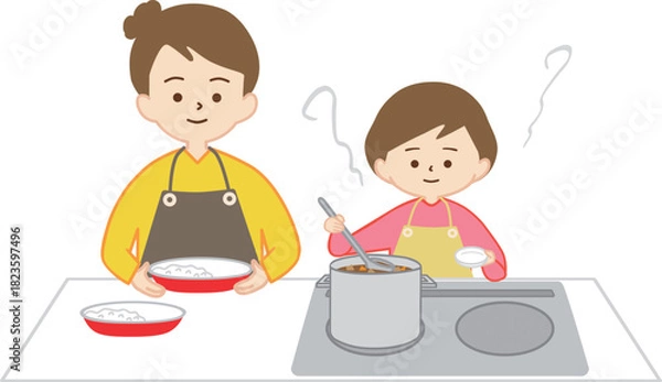 Obraz 女の子と一緒に料理をする女性