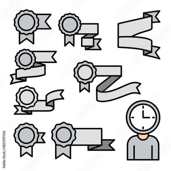 Fototapeta Monochrome Ribbon and Badge Vector Icons