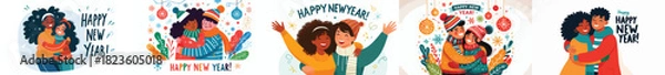 Fototapeta vector of a couple hugging celebrating the new year
