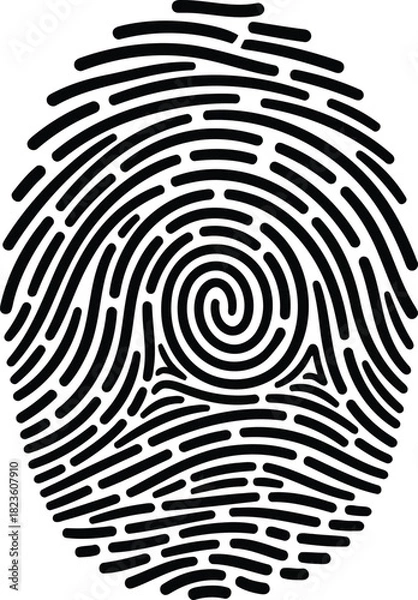 Fototapeta Fingerprint Icon Displaying Unique Identity and Security Measure for Authentication with Swirling Lines in Black and White Minimal Design