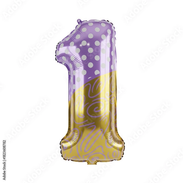 Fototapeta Festive Number One Balloon with Polka Dots and Ornate Gold Design