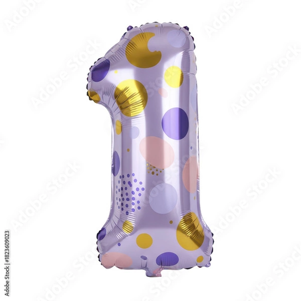 Fototapeta Festive Purple Number 1 Balloon with Colorful Polka Dots, Ideal for Celebrations and Birthdays