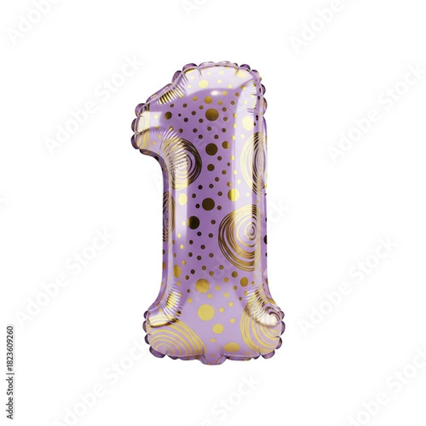 Fototapeta Number One Balloon with Purple and Gold Swirls for Parties and Celebrations