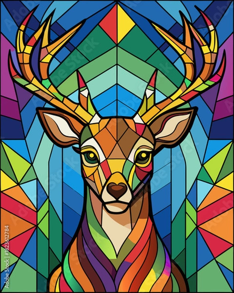Fototapeta Deer real,Stained Glass Style , rainbow color