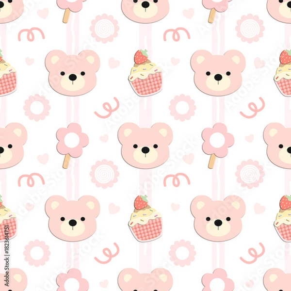 Obraz seamless pattern with bear and cupcake 