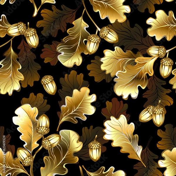 Obraz Seamless with golden oak branches