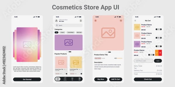 Fototapeta Cosmetics E-commerce Mobile Application User Interface.