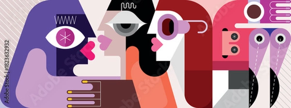 Fototapeta a woman eavesdrops on a conversation between two people