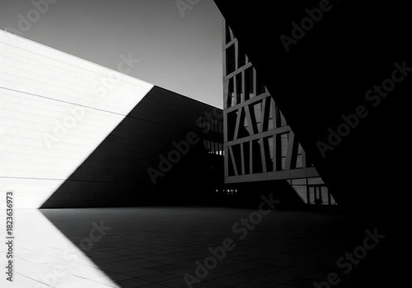 Fototapeta Abstract architectural forms with strong shadows and geometric lines