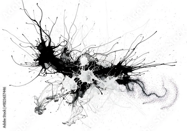 Fototapeta Abstract black ink splatter isolated on white background