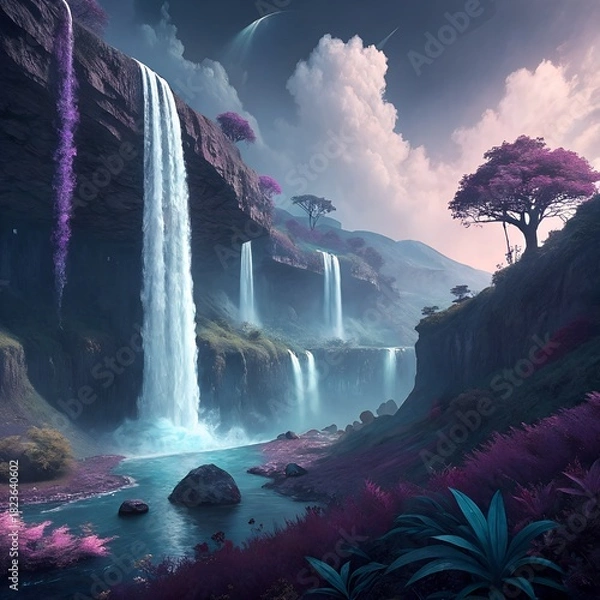 Obraz fantastic landscape with clouds and rainbow