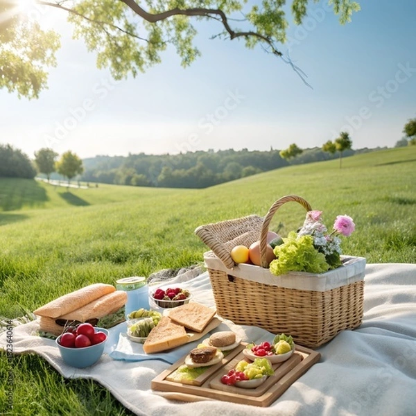 Obraz picnic basket with fruits and vegetables
