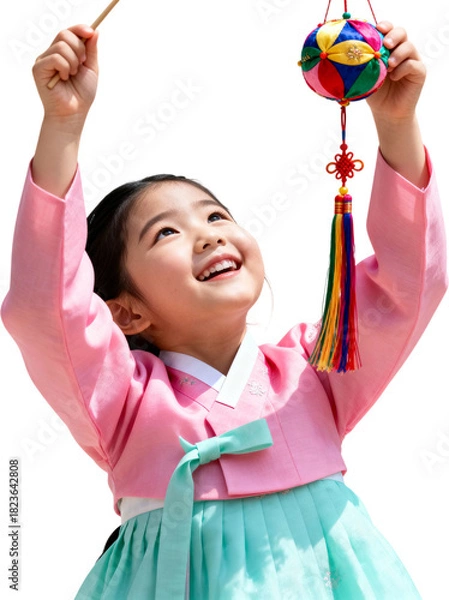 Fototapeta 한복입고복주머니든소녀의밝은미소