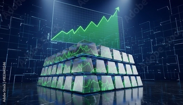 Fototapeta silver strong financial growth with a dynamic chart and block display concept