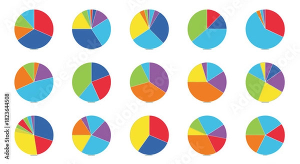 Fototapeta Diverse collection of colorful pie charts representing data analysis and trends