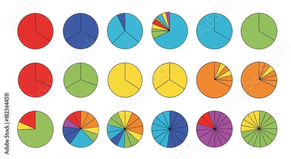 Fototapeta Diverse and Colorful Pie Chart Collection Depicting Varied Data Distributions
