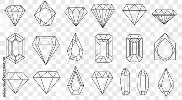 Fototapeta Elegant diamond shapes: A collection of meticulously designed gemstone outlines for jewelry