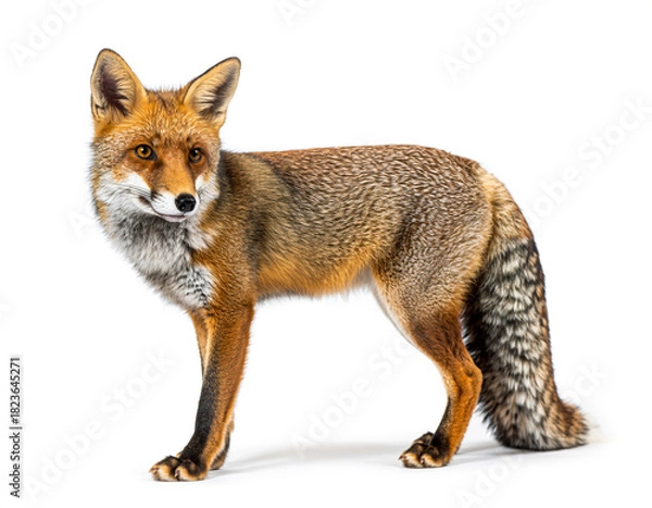 Obraz Realistic Red Fox Full Body Isolated White Background