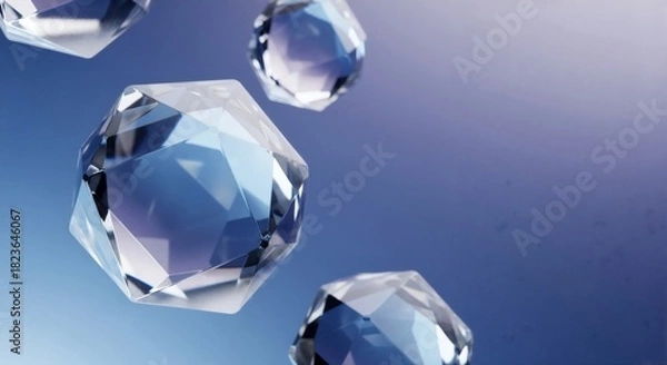 Fototapeta Polyhedral magic — floating glass forms in blue